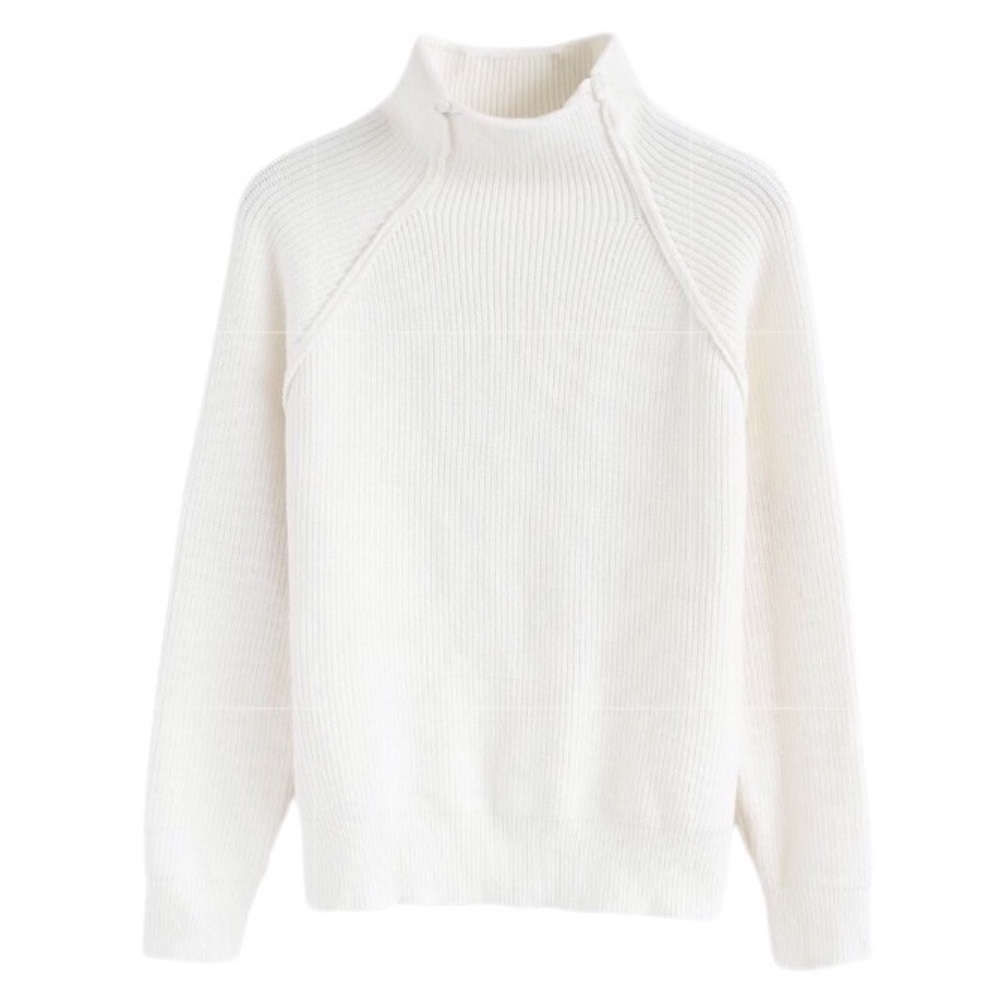 Chicwish Heart + Soul White Ribbed Elbow Heart Patch Knit Turtleneck Sweater Top - Picture 2 of 3